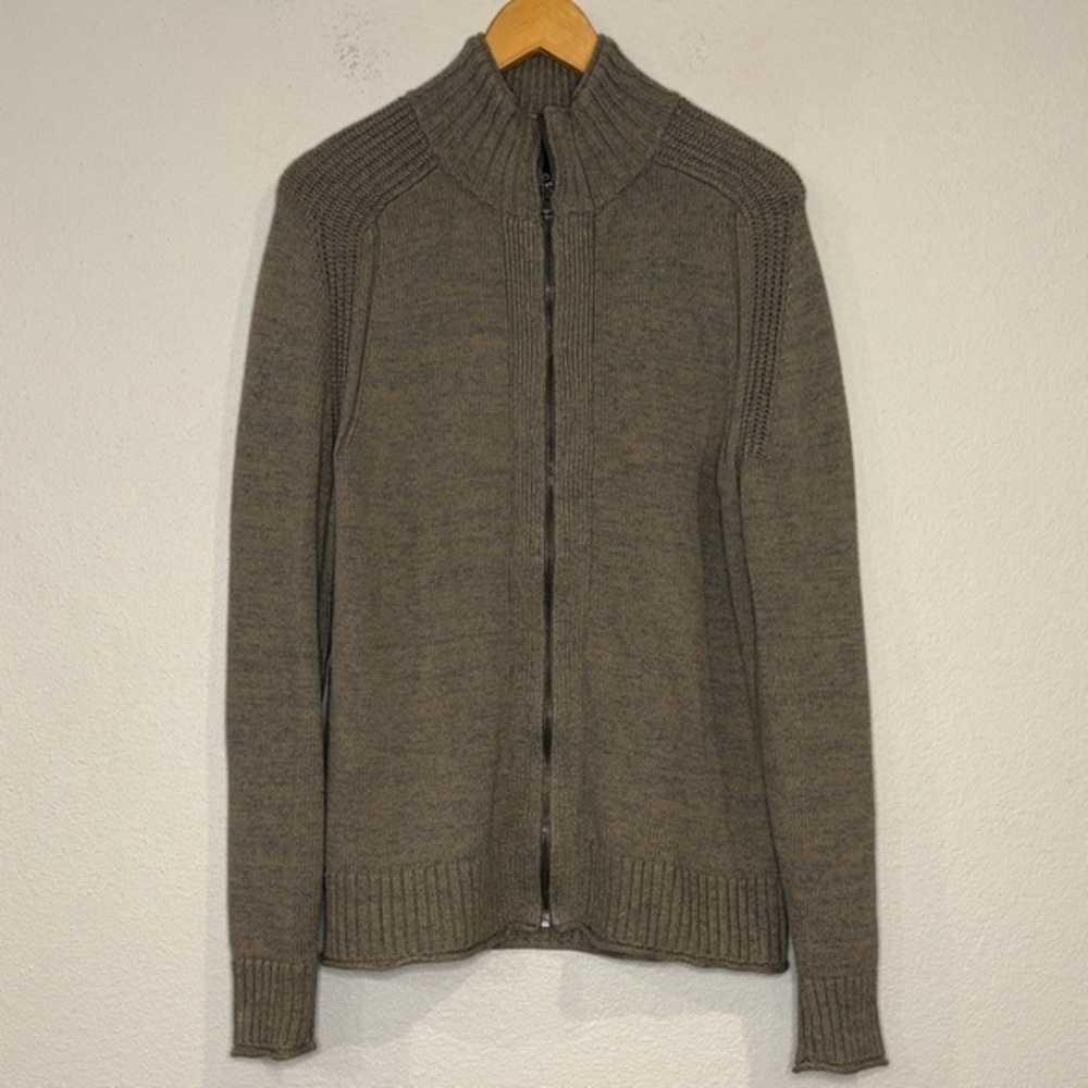 GAP cotton silk blend full zip mock neck sweater gray beige marl M